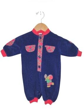 VTG 90s Baby Corduroy Football Romper 3-6M Plaid Preppy One Piece Coverall